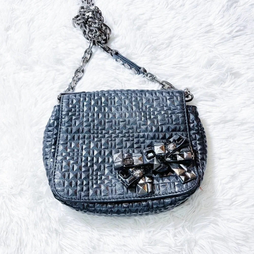 Henri Bendel Quilted Crossbody Bow Accent Convertible Black